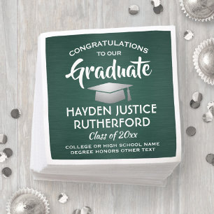 Graduation Congrats Brushed Dark Green and White Napkin