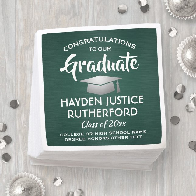 Graduation Congrats Brushed Dark Green and White Napkin (Creator Uploaded)