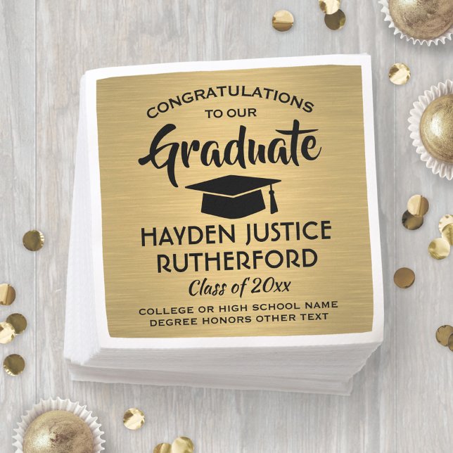 Graduation Congrats Brushed Elegant Gold and Black Napkin (Creator Uploaded)