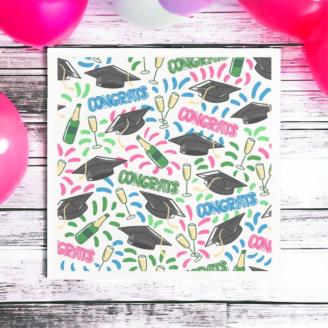 Graduation Congrats Champagne Confetti Colourful  Napkin (Creator Uploaded)