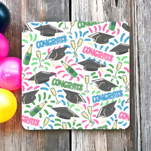 Graduation Congrats Champagne Confetti Colourful Square Paper Coaster