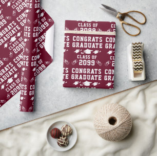 Graduation Congrats Class Year Burgundy Maroon Wrapping Paper