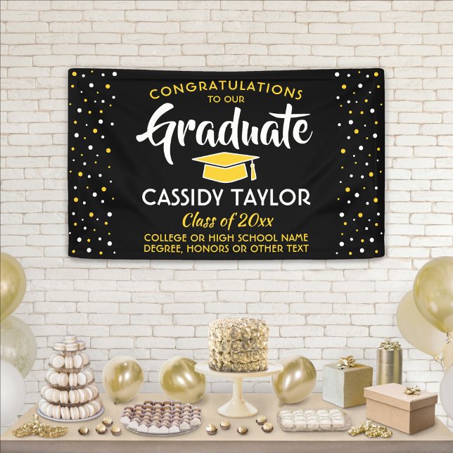 Graduation Congrats Confetti Black Gold Yellow Banner (Creator Uploaded)