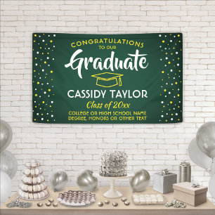 Graduation Congrats Confetti Green Gold Yellow Banner