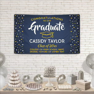 Graduation Congrats Confetti Navy Blue Gold Yellow Banner