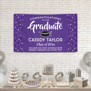 Graduation Congrats Confetti Purple White & Black Banner