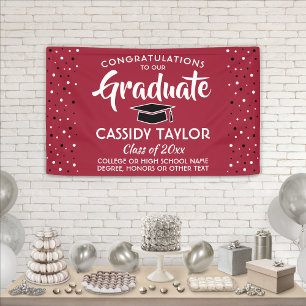Graduation Congrats Confetti Red White and Black Banner