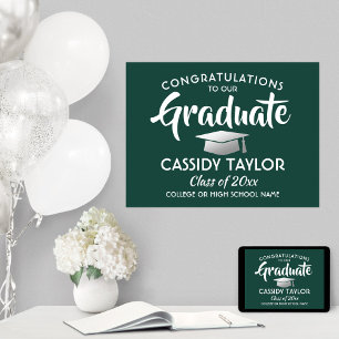 Graduation Congrats Dark Green White & Faux Silver Poster