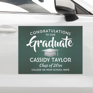 Graduation Congrats Dark Green White Silver Parade Car Magnet