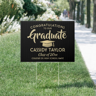 Graduation Congrats Elegant Black and Gold Yard Garden Sign