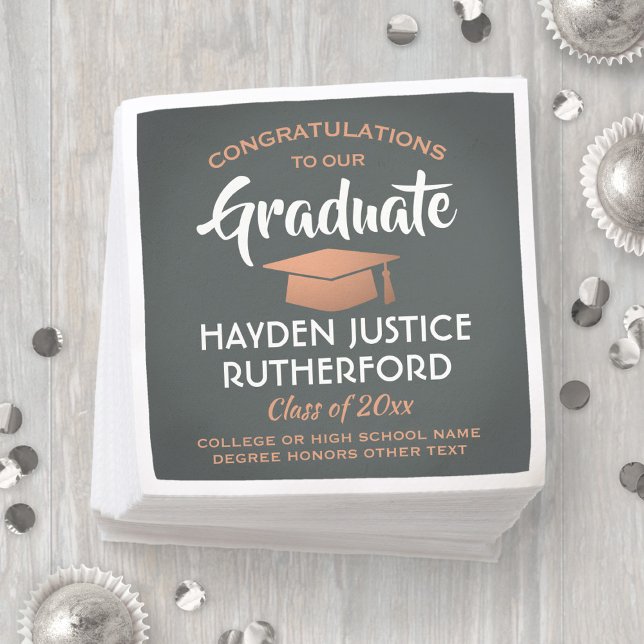 Graduation Congrats Elegant Grey and Faux Copper Napkin (Creator Uploaded)