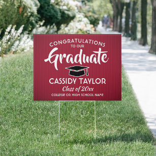 Graduation Congrats Elegant Red White & Black Yard Garden Sign