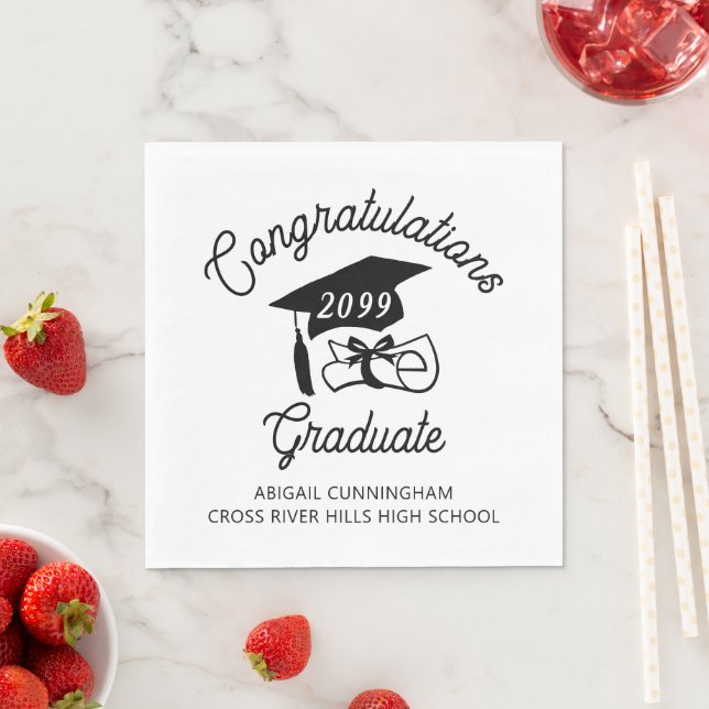 Graduation Congrats Grad Cap Diploma Custom Colour Napkin (Insitu)