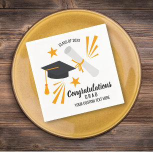 Graduation Congrats Grad Cap Diploma Stars Custom Napkin