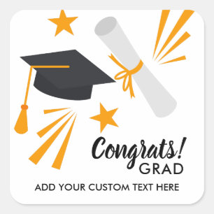 Graduation Congrats Grad Cap Diploma Stars Custom Square Sticker