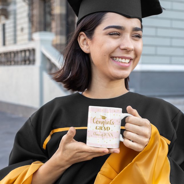 Graduation Congrats Grad Gold Glitter Stripes Coffee Mug (Creator Uploaded)