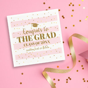 Graduation Congrats Grad Gold Glitter Stripes Napkin