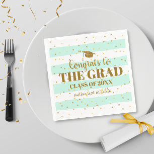 Graduation Congrats Grad Gold Glitter Stripes Napkin