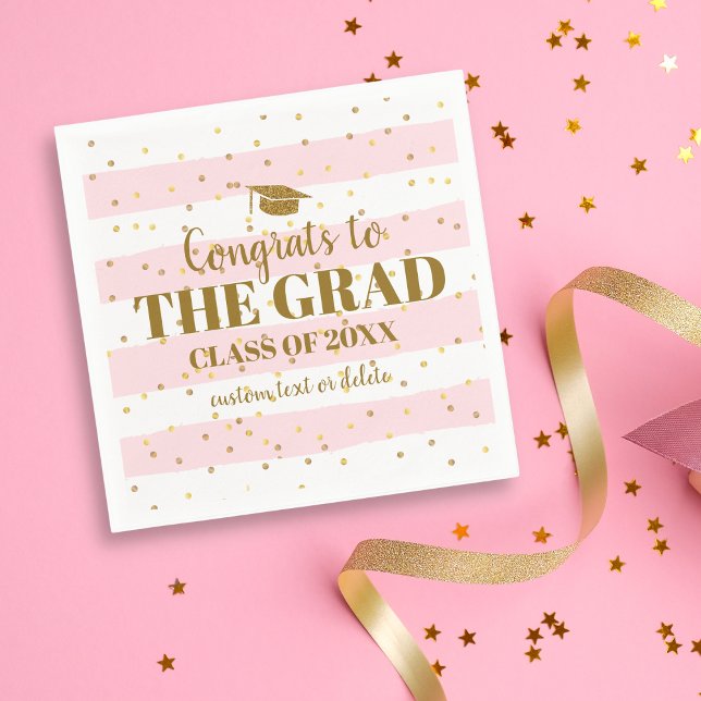 Graduation Congrats Grad Gold Glitter Stripes Napkin (Creator Uploaded)
