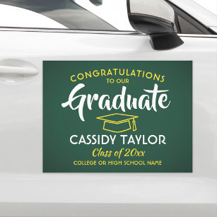 Graduation Congrats Green Gold Yellow White Parade Car Magnet