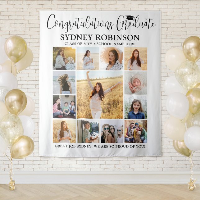 Graduation Congrats Large Photo Collage Backdrop Tapestry (Creator Uploaded)