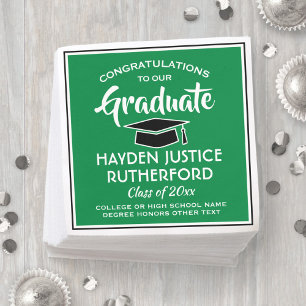 Graduation Congrats Modern Green White and Black Napkin
