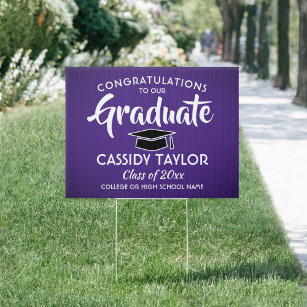 Graduation Congrats Modern Purple White Black Yard Garden Sign