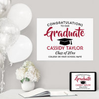 Graduation Congrats Modern Red White and Black