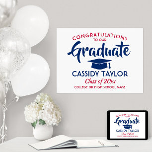 Graduation Congrats Modern Red White and Blue Poster