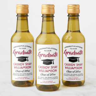 Graduation Congrats Modern Red White & Black Mini Wine Label