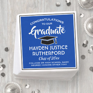 Graduation Congrats Modern Royal Blue and White Napkin