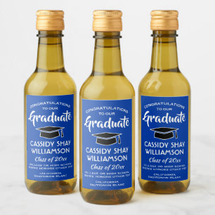Graduation Congrats Modern Royal Blue & White Mini Wine Label