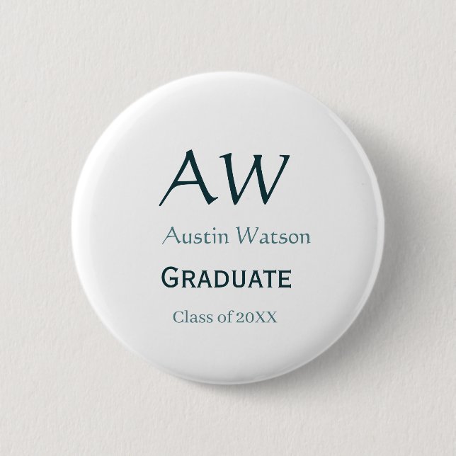 Graduation congrats monogram blue gray name 20XX c 6 Cm Round Badge (Front)