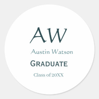 Graduation congrats monogram blue gray name 20XX c Classic Round Sticker