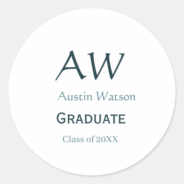Graduation congrats monogram blue gray name 20XX c Classic Round Sticker (Front)
