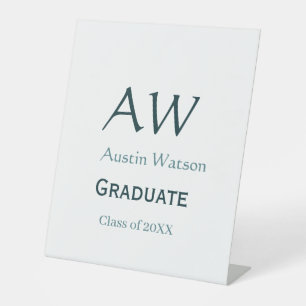 Graduation congrats monogram blue gray name 20XX c Pedestal Sign