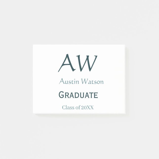 Graduation congrats monogram blue gray name 20XX c Post-it Notes (Front)