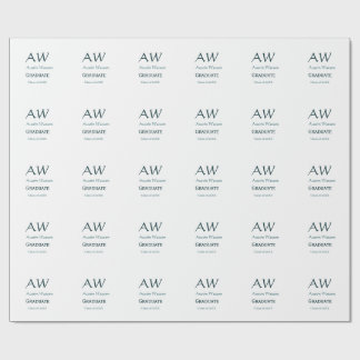 Graduation congrats monogram blue gray name 20XX c Wrapping Paper