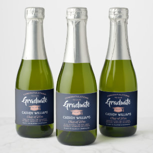 Graduation Congrats Navy Blue and Pink Mini Split Sparkling Wine Label