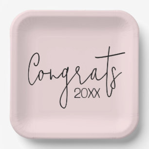 Graduation Congrats On Blush Pink Paper Plate