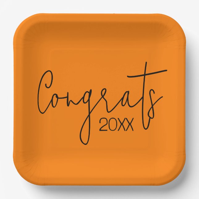 Graduation Congrats On Orange Paper Plate (Front)