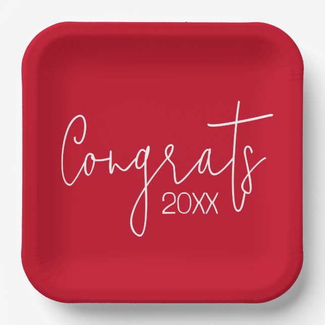 Graduation Congrats On Red Paper Plate (Front)