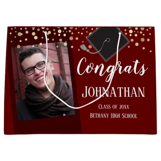 Graduation Congrats One Photo Large Gift Bag (Front)