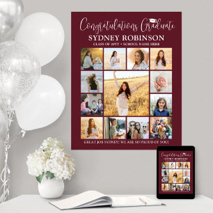 Graduation Congrats Photo Collage Maroon and White Poster