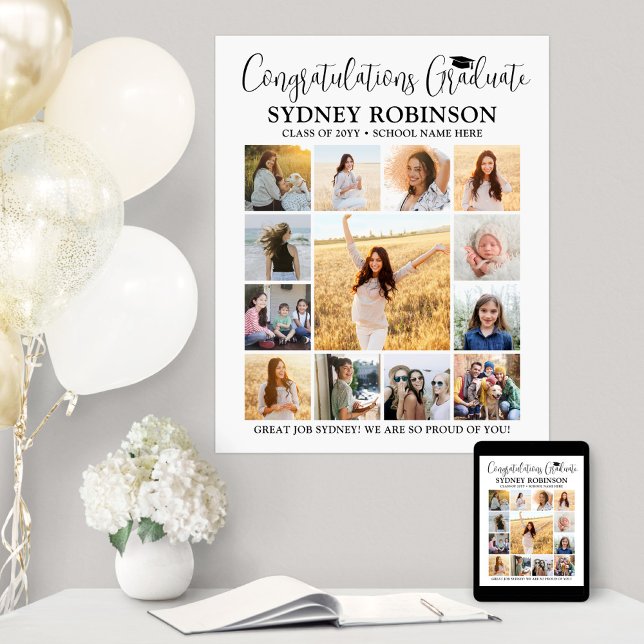 Graduation Congrats Photo Collage Modern White Poster (Creator Uploaded)