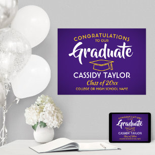 Graduation Congrats Purple Gold Yellow and White Poster