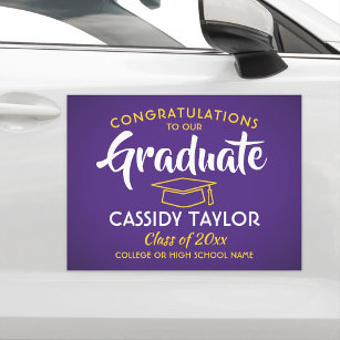 Graduation Congrats Purple Gold Yellow Parade Car Magnet