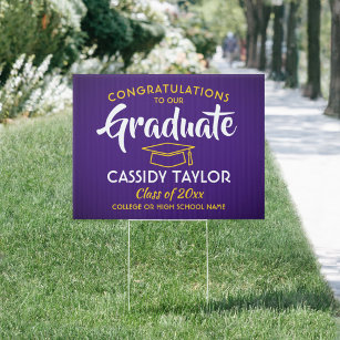 Graduation Congrats Purple Gold Yellow White Yard Garden Sign