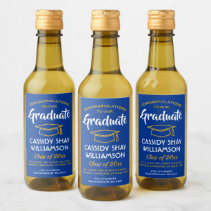 Graduation Congrats Royal Blue Gold Yellow Mini Wine Label