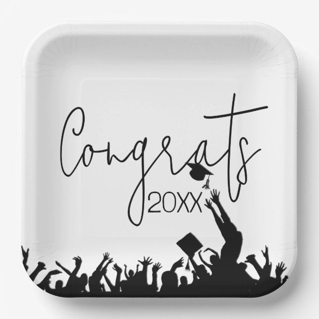 Graduation Congrats With Hats Paper Plate (Front)